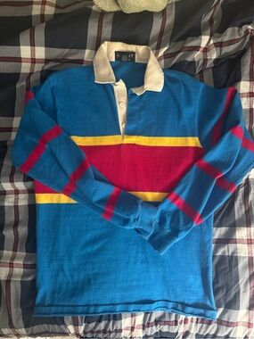 Gant Blue Rugby Polo with Red & Yellow Stripes